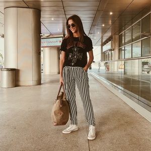 Black and white stripe joggers in Small